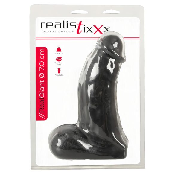 Realistixxx Real Giant - obrovské dildo s semenníkmi - 22 cm (čierne)