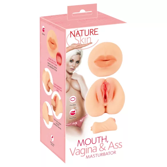 Nature Skin - masturbátor vagína a ústa - realistický materiál telová farba