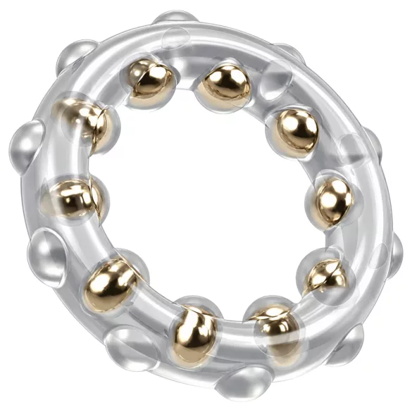 Rebel - silikónový krúžok na penis s kovovými guľôčkami a výstupkami (priehľadný)