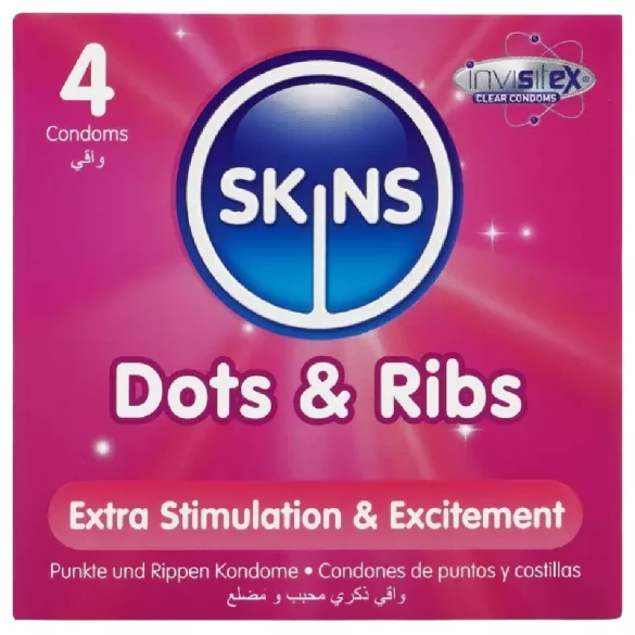 Skins - kondóm s drážkami a bodkami - 4 ks