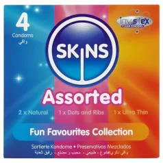   Skins - mix kondómov - bodkované, natural, extra tenké (4 ks)