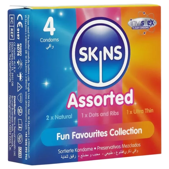 Skins - mix kondómov - bodkované, natural, extra tenké (4 ks)