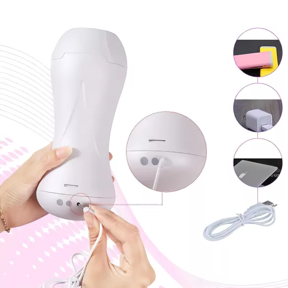 Lonely Happy - masturbátor na batérie - stonajúci, vibrujúci - biela/prírodná