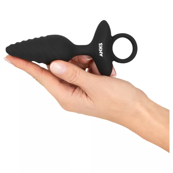 ANOS - análny vibrátor plug - vrúbkovaný - čierny