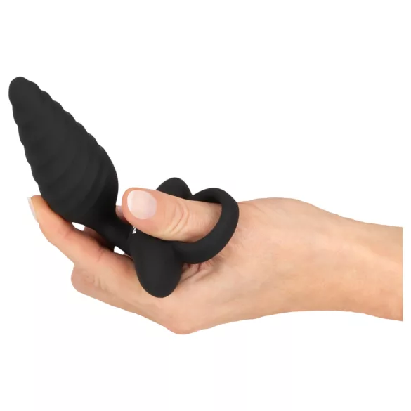 ANOS - análny vibrátor plug - vrúbkovaný - čierny