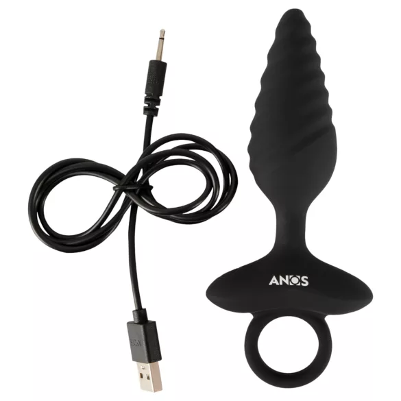 ANOS - análny vibrátor plug - vrúbkovaný - čierny