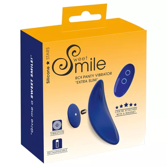 Smile - nositeľný extra tenký vibračný vibrátor do nohavičiek s diaľkovým ovládaním (modrý)