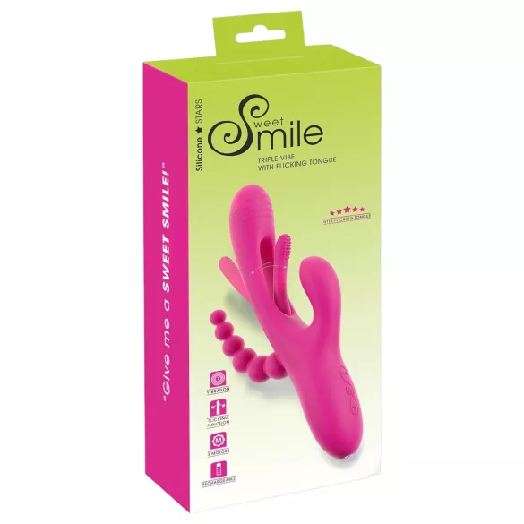SMILE - trojitý vibrátor s jazýčkom (ružový)