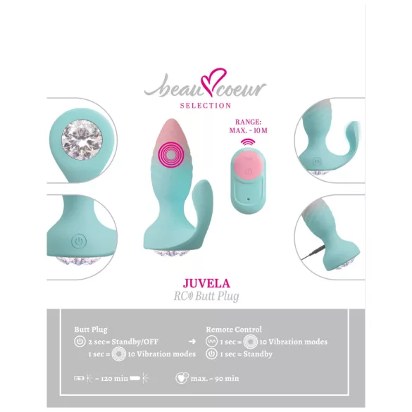 Beau Coeur Juvela - vibračný análny kolík - tyrkysový