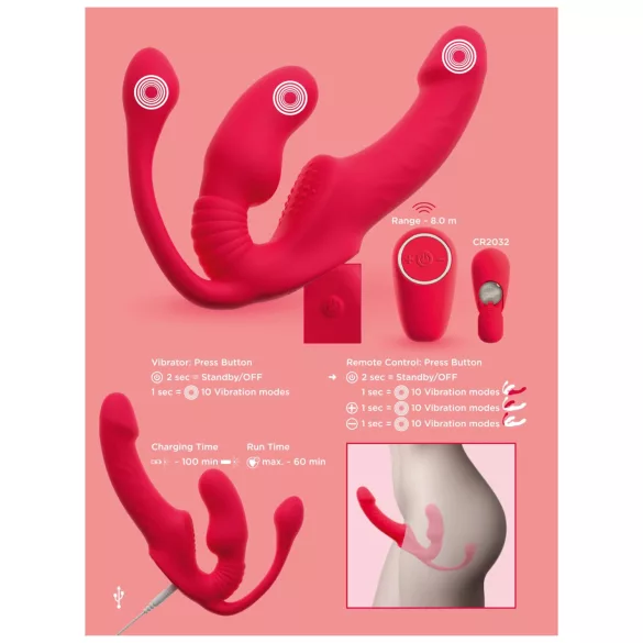 You2Toys Strapless - nasadzovací 3-ramenný vibrátor (ružový)