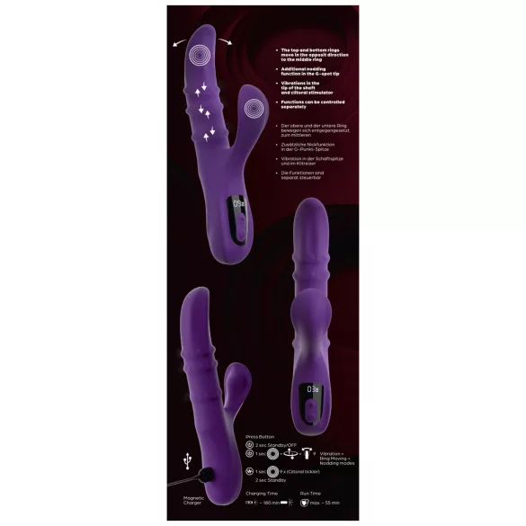 You2Toys - vibrátor s kývavým ramenom na stimuláciu klitorisu a pohyblivým krúžkom (fialový)