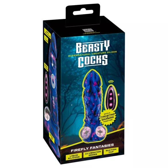 Beasty Cocks Firefly Fantasies - zahrievací prírazový fantasy vibrátor (modrý) - 23,4 cm