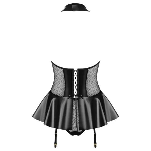 Obsessive - korzet a tangá nohavičky s lakovým efektom (čierne) - L/XL