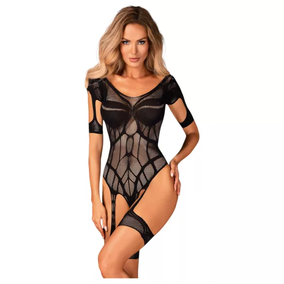Obsessive - otvorený sieťovaný body s vzorom - čierny - S/L