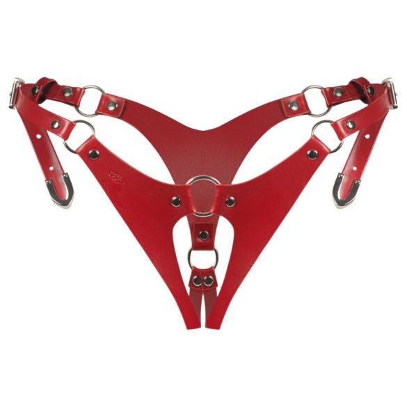Obsessive Inferro - červené otvorené nastaviteľné tangá s koženým efektom