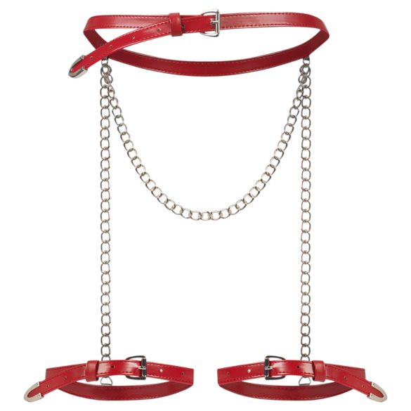 Obsessive Inferro - reťazový postroj na stehná z kože (červený)