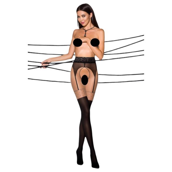 Passion Ti Open 003 - pančuchy s efektom podväzkov - čierne