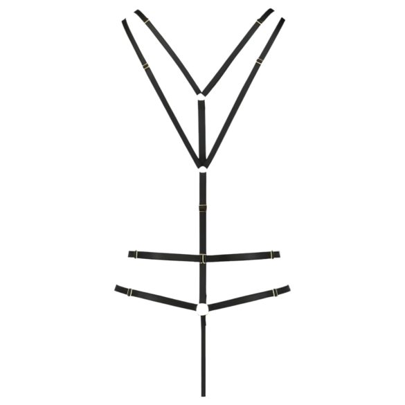 Passion Devil Višňa - kovový krúžkový body postroj (čierny) - L/XL