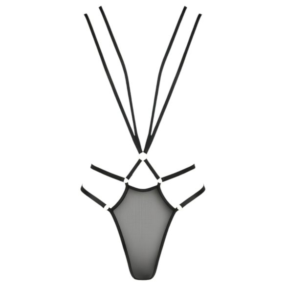 Passion Devil Višňa - kovový krúžkový body postroj (čierny)