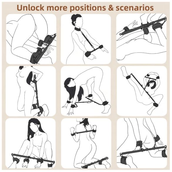 Lonely - nastaviteľná rozpieracia tyč a putá - čierna