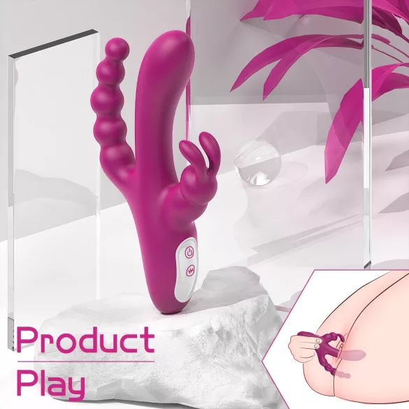 Sex HD Joker - vibrátor trojitý - akumulátorový, vodotesný - fialový