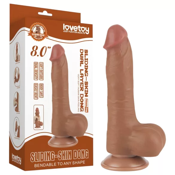 Lovetoy - realistický dvojvrstvový dildo s semenníkmi - tmavý - 20,8 cm