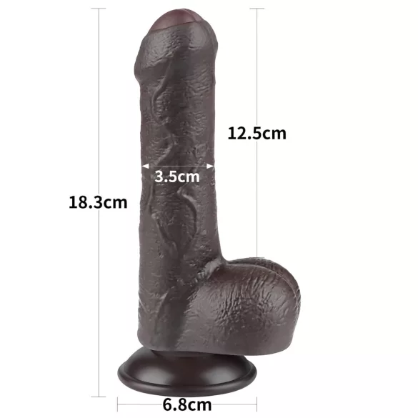 Lovetoy - realistický dildo s pohyblivou kožou a semenníkmi - 18,3 cm - hnedé