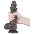 Lovetoy Sliding-Skin - dvojitý dildo s semenníkmi - 20cm (hnedá)