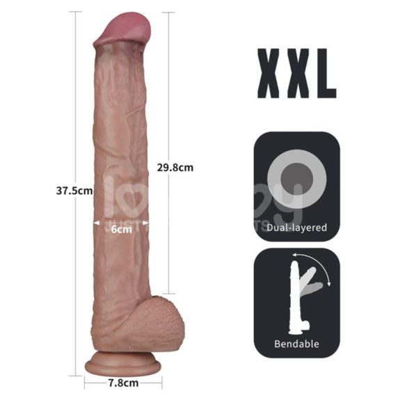 Lovetoy - realistický XXL dildo - dvojvrstvové - 36,5 cm - telová farba