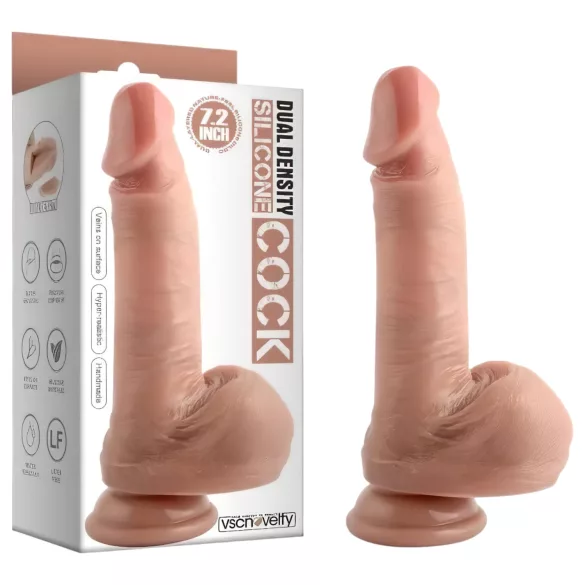 Dual Density - realistický dildo s prísavkou a semenníkmi - 18 cm (telová farba)