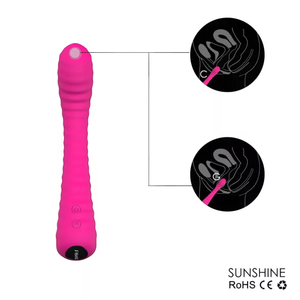 Sex HD Sunshine - vibrátor na bod G - akumulátorový, ryhovaný, ružový