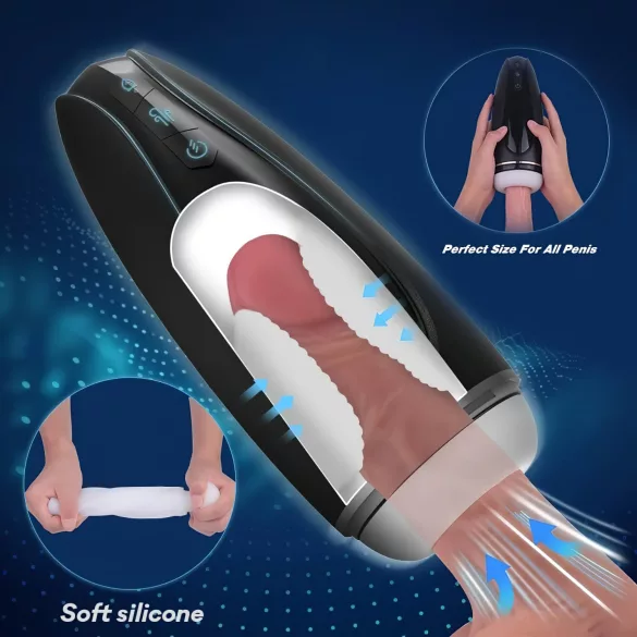 Sex HD Hawk - masturbátor s vibráciou a saním - čierny/biely - dobíjací