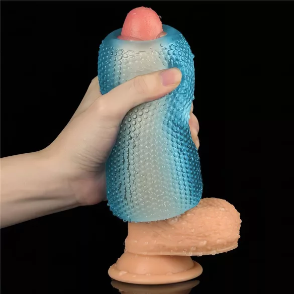 Lovetoy - obojstranný masturbátor pre mužov - vrúbkovaný povrch - modrý