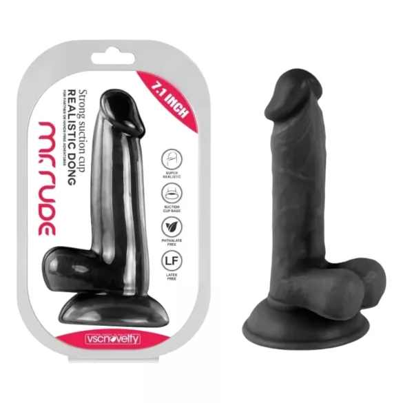 Mr. Rude - realistický dildo s prísavkou a semenníkmi - 17 cm - čierny