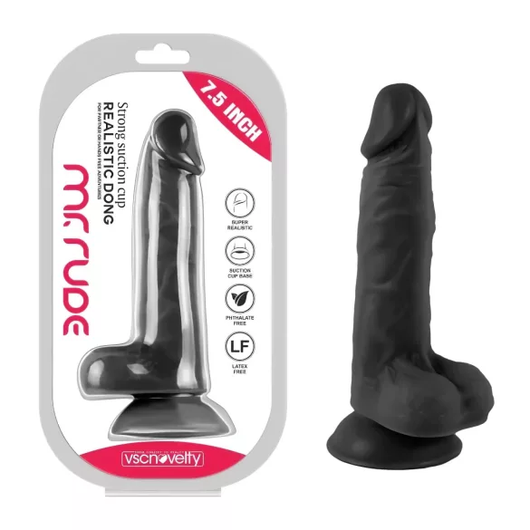 Mr. Rude - realistický dildo s prísavkou a semenníkmi - 19 cm - čierny