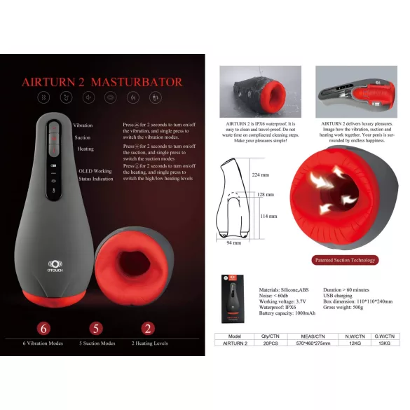 OTOUCH - masturbátor so saním - dobíjací, čierny