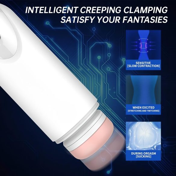 Leopard - masturbátor s pohybom hore-dole a vibráciou - biely