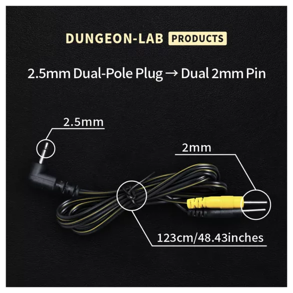 DG-LAB - elektródový kábel z 2,5 mm jacku na 2 mm kolíky (čierny)