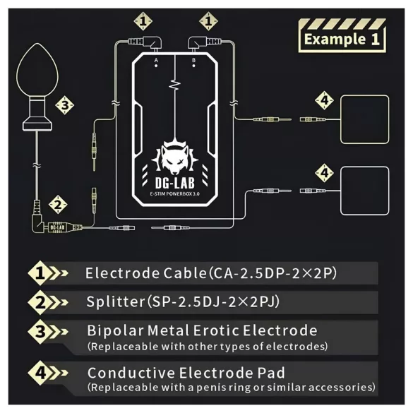 DG-LAB - rozdeľovač elektród z 2,5 mm zásuvky na 2 mm (čierny)