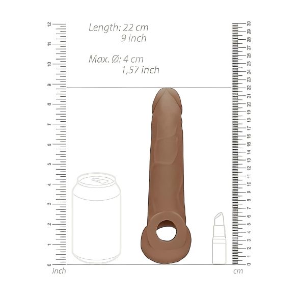 RealRock - návlek na penis - 21,5 cm - tmavá prírodná farba