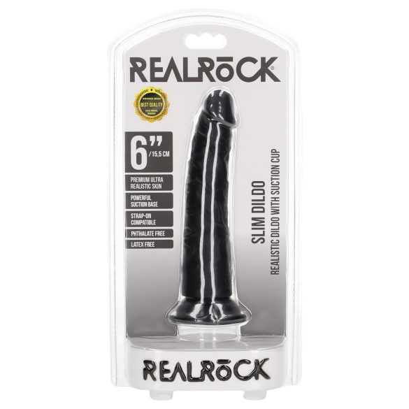 RealRock - realistický dildó - úzky tvar - čierny - 15,5 cm