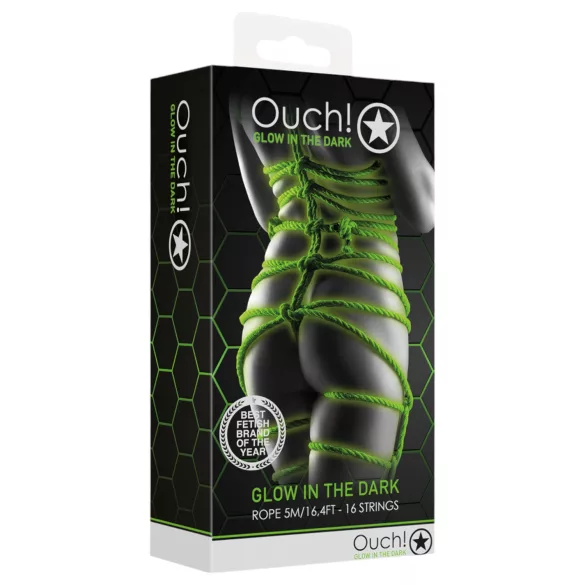 Ouch! - svietiace bondážne lano do tmy (10 m, zelené)
