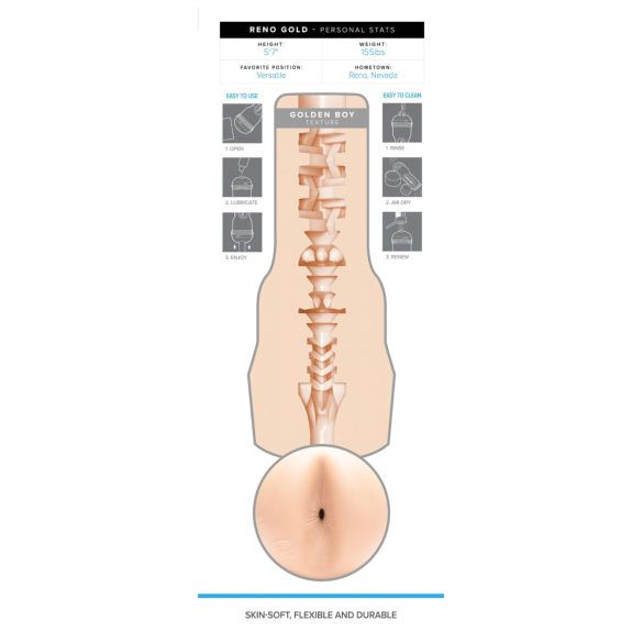 Fleshjack Reno Gold - realistický análny masturbátor - pokožka farba