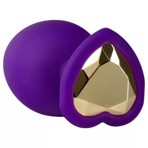 Temptasia M - análny dildo srdce so zlatým kameňom - fialový - stredný