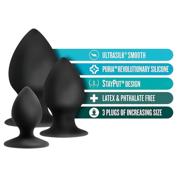 Anal Adventures Platinum - análny kolík set - 3 ks čierne