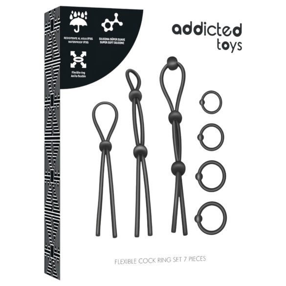 Addicted Toys - silikónové krúžky na penis 7ks (čierne)