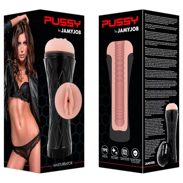 JamyJob - realistická umelá vagína v puzdre - čierna/prírodná