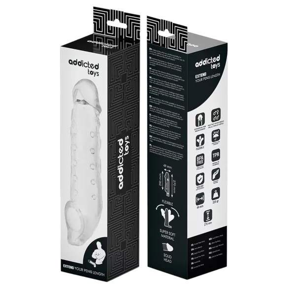 Addicted Toys - návlek na penis s erekčným krúžkom - 23 cm - transparentný