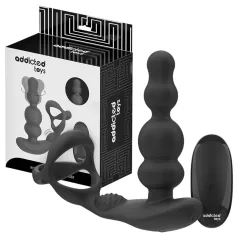   Addicted Toys - análny vibrátor s rotačnou hlavou a erekčným krúžkom - čierny