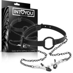 INTOYOU - ústny zverák s klipsami na bradavky - čierny